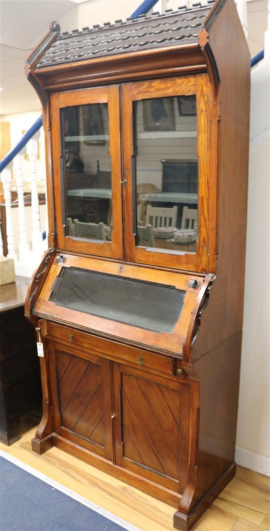 A Victorian Reformed Gothic parcel ebonised pitch pine bookcase, W.3ft 1in. D.1ft 5in. H.7ft